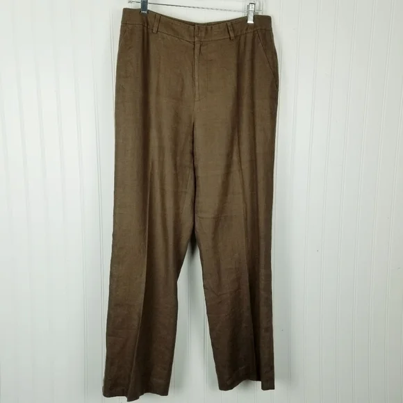 Lauren Ralph Lauren Womens Linen Trouser Pants Brown Size 10 Lined Flat Front - Picture 12 of 12